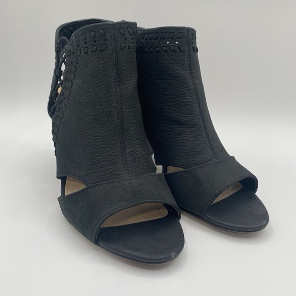Vince Camuto Emma Leather Peep-Toe Zip Caged Heel Women’s Size US 7 Black - Picture 4 of 14